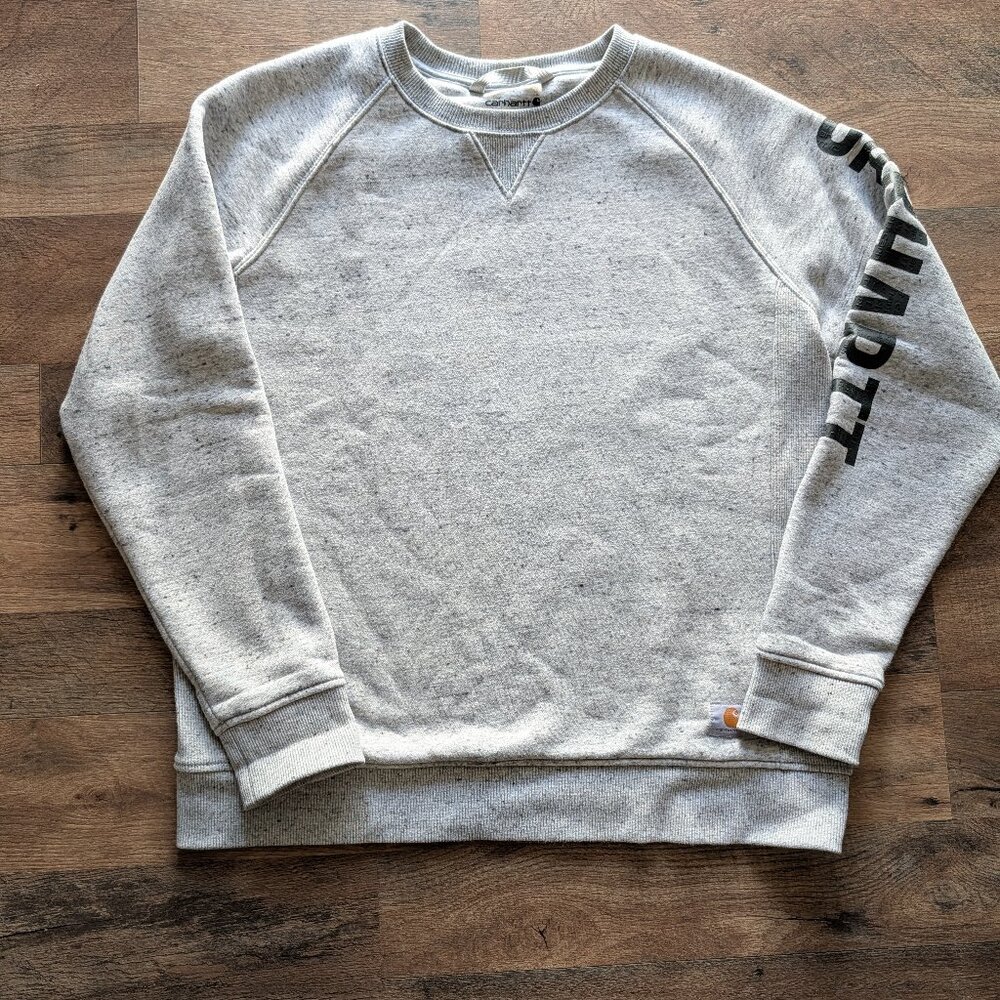 Carhartt Women Relaxed Fit Midweight Crewneck Block Logo Sleeve Graphic Large
